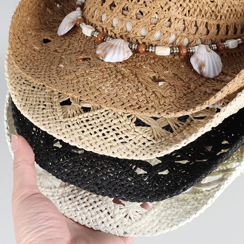 New Western Cowboy Hats for Women Men Classic Vintage Out Unisex Curled Wide Brim Sun Hat Fishing Hat Climbing Straw Cap