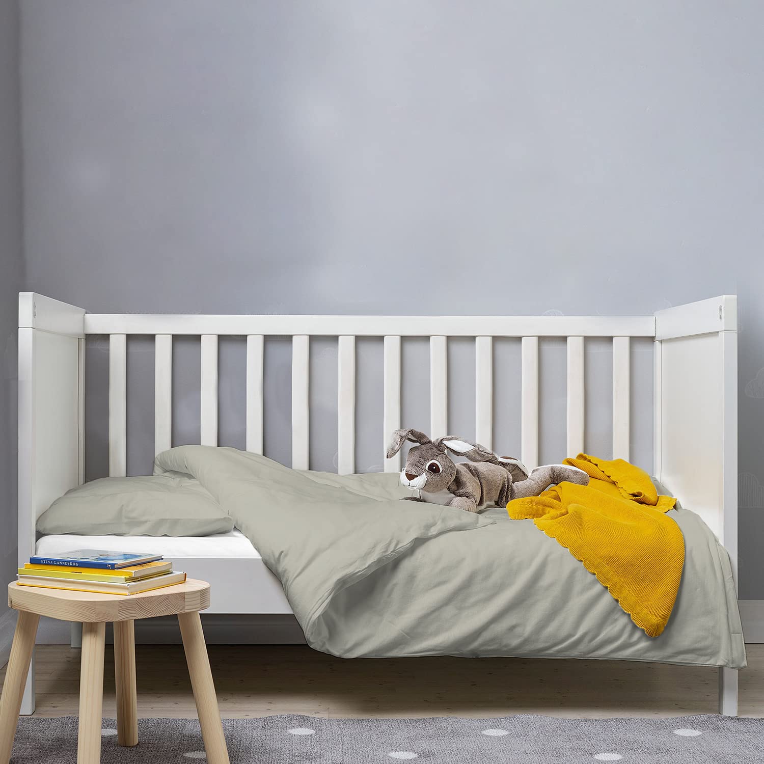Pizuna Silver Baby Duvet Cover For Crib 100 X 135 Cm, 400 Thread Count 100% Long Staple Cotton Bedding Set, Soft Sateen Weave Crib Duvet Cover With Button Closure & 1 Pillow Case