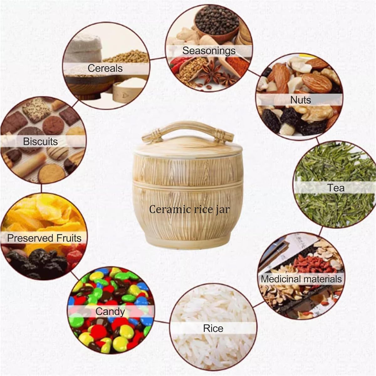 Hermetyczny ceramiczny słoik do przechowywania ryżu z pokrywką, pojemnik do przechowywania żywności, na ryż, ziarna, płatki owsiane, materiały lecznicze, organizer kuchenny, 26 x 26 cm