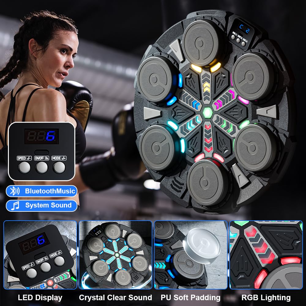 Music Boxing Machine, Musik Box Maschine für Erwachsene Kinder, LED Elektronische Boxmaschine mit Musik und Farblichter, Boxstation Boxmaschine mit 2 Paar Boxhandschuhen