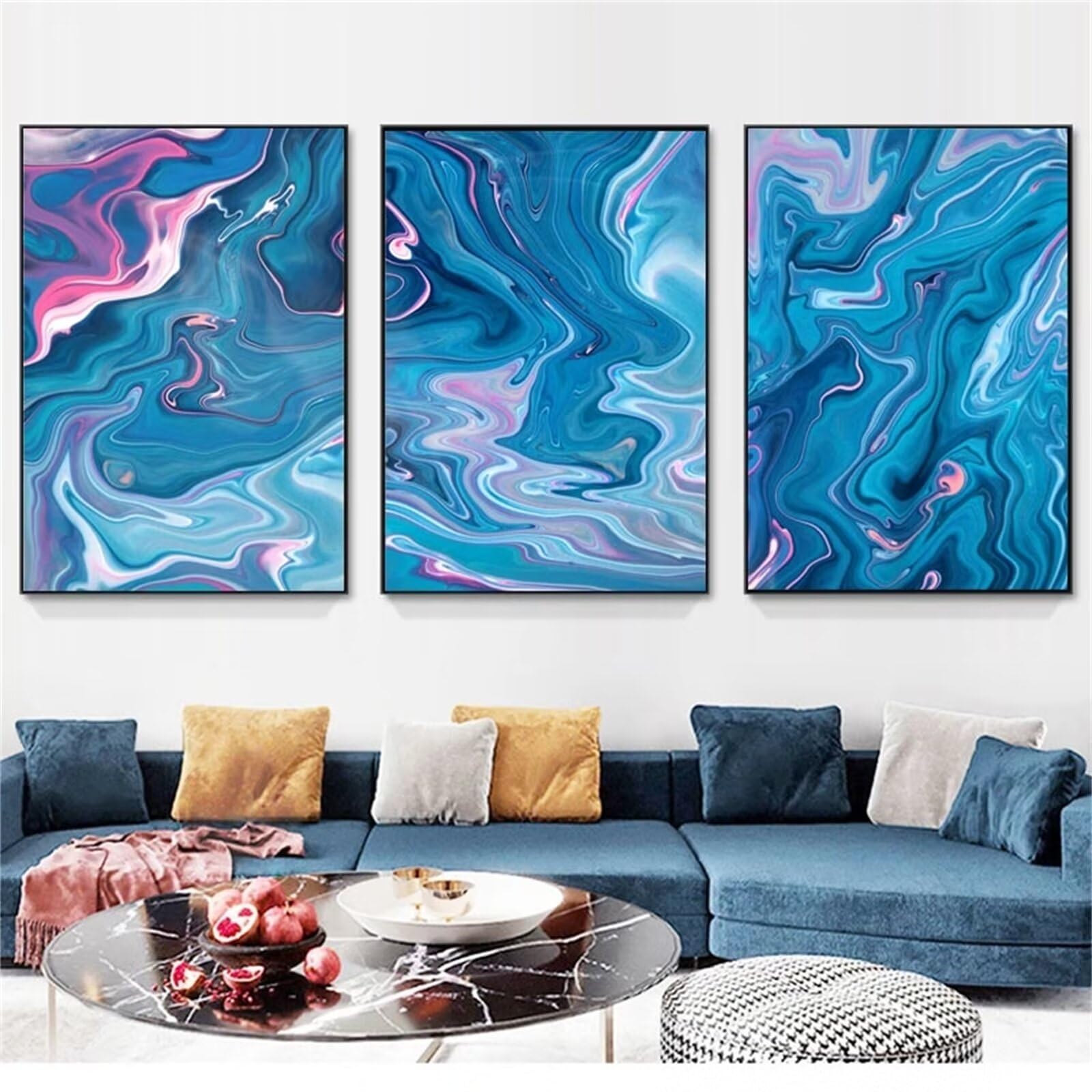 Diamond Painting Bleu abstrait 5D kit complet de 3 pièces pour loisirs créatifs 25x45cm