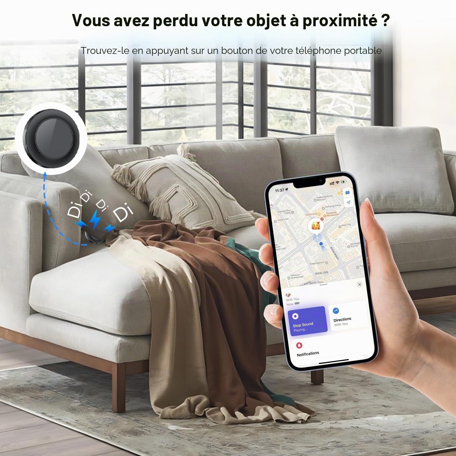 Air Traceur Tag-4 Piece,Traceur de Valise Compatible avec Apple Where is APP (iOS Uniquement), Batterie Remplaçable, IP67 Imperméable, pour Les clés/Portefeuilles/Valises/Clés/Sacs,Noir & Blanc