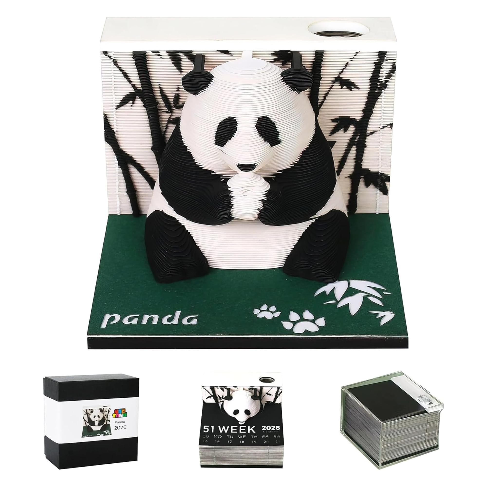 MACTANO 3D Karteczki Samoprzylepne Kalendarz Artystyczny Notatnik 2024, Kreatywny Kalendarz Zegarków Panda Rip Away Papierowa Rzeźba Przyklejony Notatka DIY