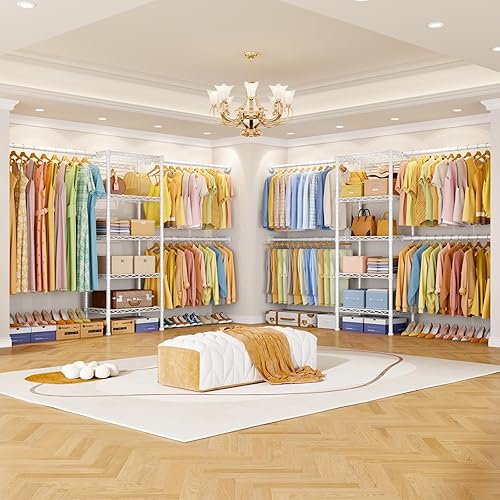 Miniatura 5 de Ulif M2 Closet Organizer System, 5.9 Feet Height Mounted to the Wall Garment Rack with 4 Expandable Hanger Rods, 5 Shelves in 23.6" L x 14.5" W