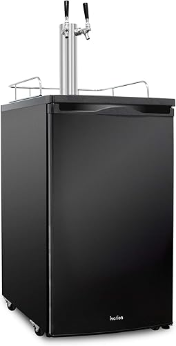 Ivation Kegerator de tamaño completo Dispensador de cerveza de doble grifo y enfriador universal de bebidas Cilindro de CO2 montado, control de