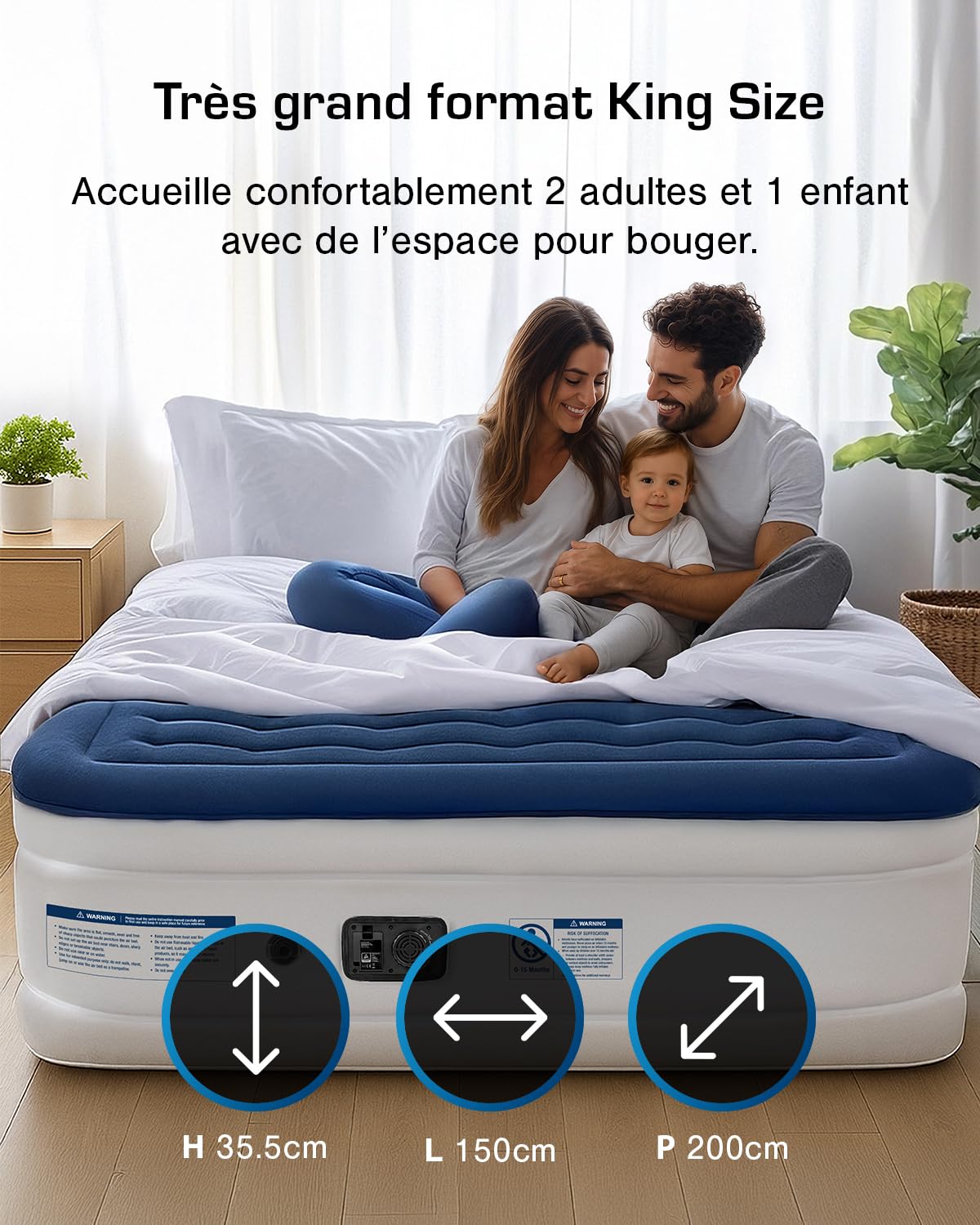 Active Era Matelas Gonflable 2 Personnes – Confort Ultra Doux, Finition Luxe, Lit Gonflable avec Pompe Électrique, Support Stable & Surface Floquée Haut de Gamme – 150×200×36.5 cm