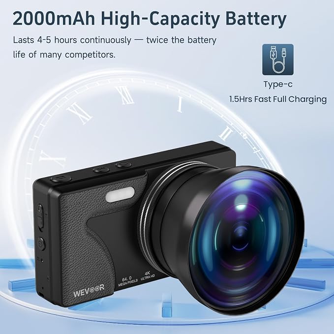 Cámara digital compacta Wevoor A62 64MP 4K con zoom 18x miniatura 4