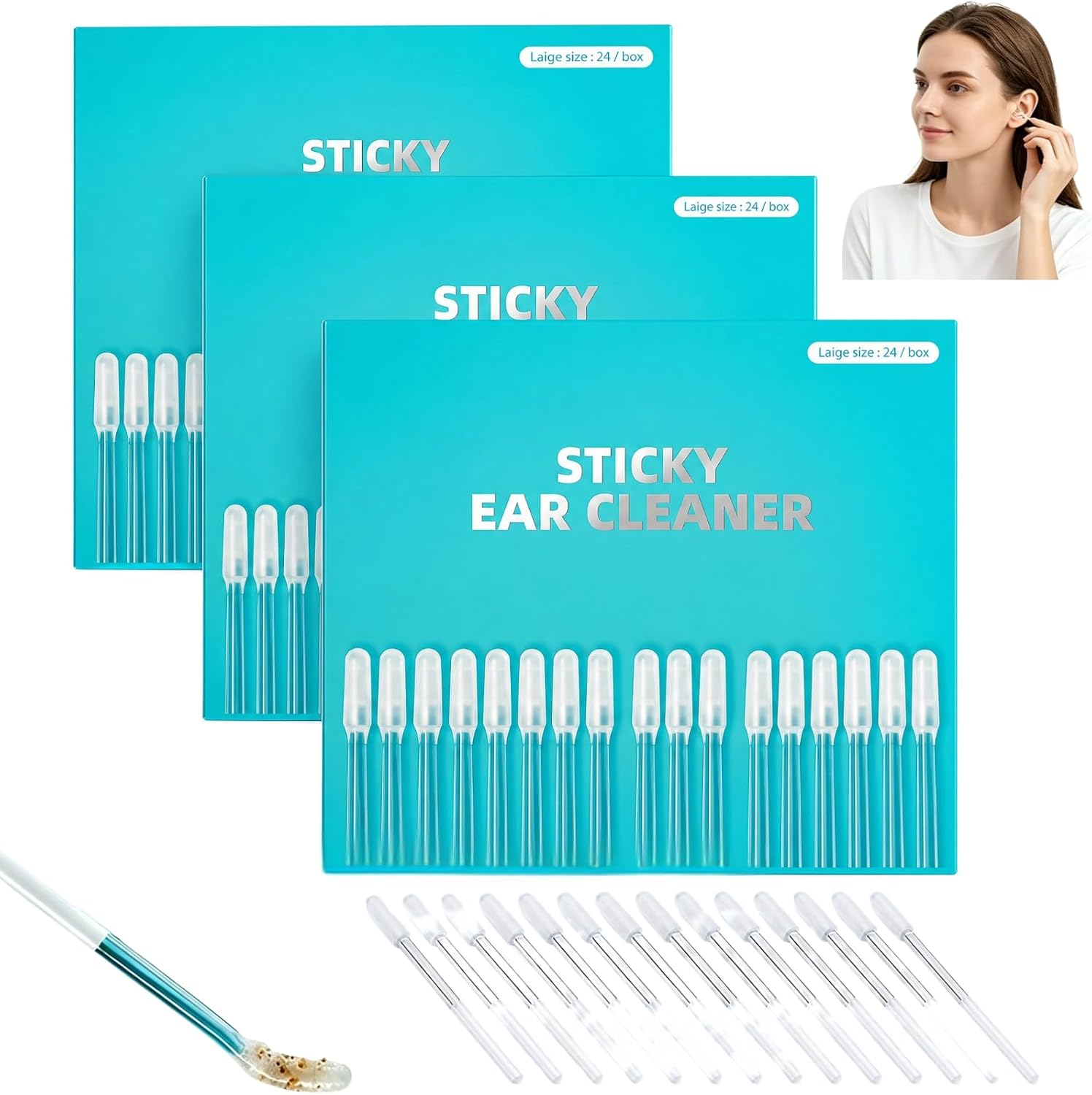 2026 New Sticky Ear Cleaning Stick, Sticky Ear Cleaner Gentle Ear Care, Reusable Soft,Home Personal Care Hygiene Kit(3 Boxes/72 Pcs)