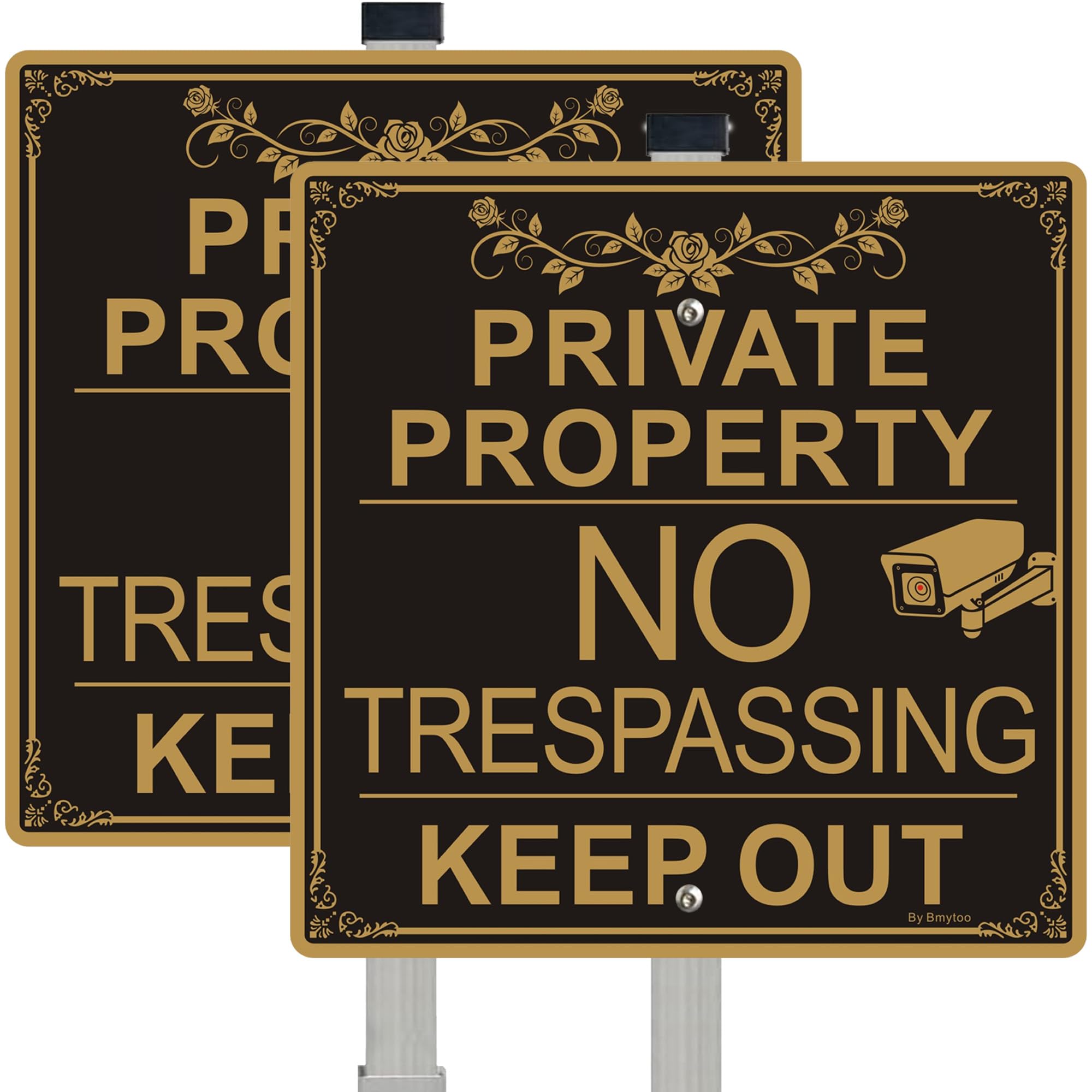 No Trespassing Schilder 2 Stück – 30,5x30,5 Cm, Aluminium, Mit 91 Cm Pfahl, Wetterfest, Inkl. Montagematerial
