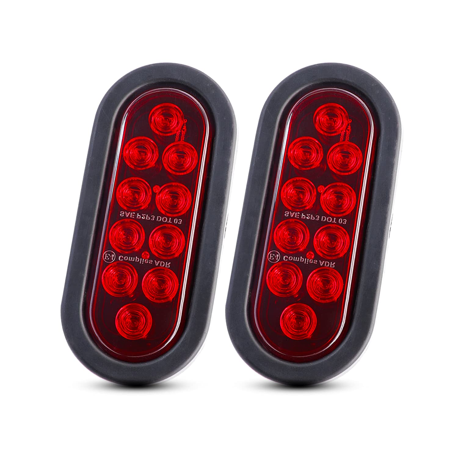Meerkatt (Pack of 2) 6 Inch Oval Red LED Rubber Grommet & Plug Stop Brake Tail Light Flush Mount Clearance Lamp Waterproof Caravan Trailer Boat RV Tow Truck Lorry Van Sealed Bulb 12V DC Universal UA12