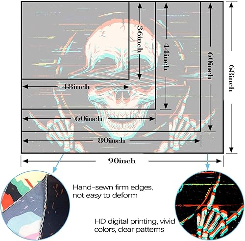 Miniatura 7 de Faxdong Tapiz de calavera con luz negra, tapiz de esqueleto hippie reactivo a los rayos UV, tapiz de roca y rollo para decoración de dormitorio, 36