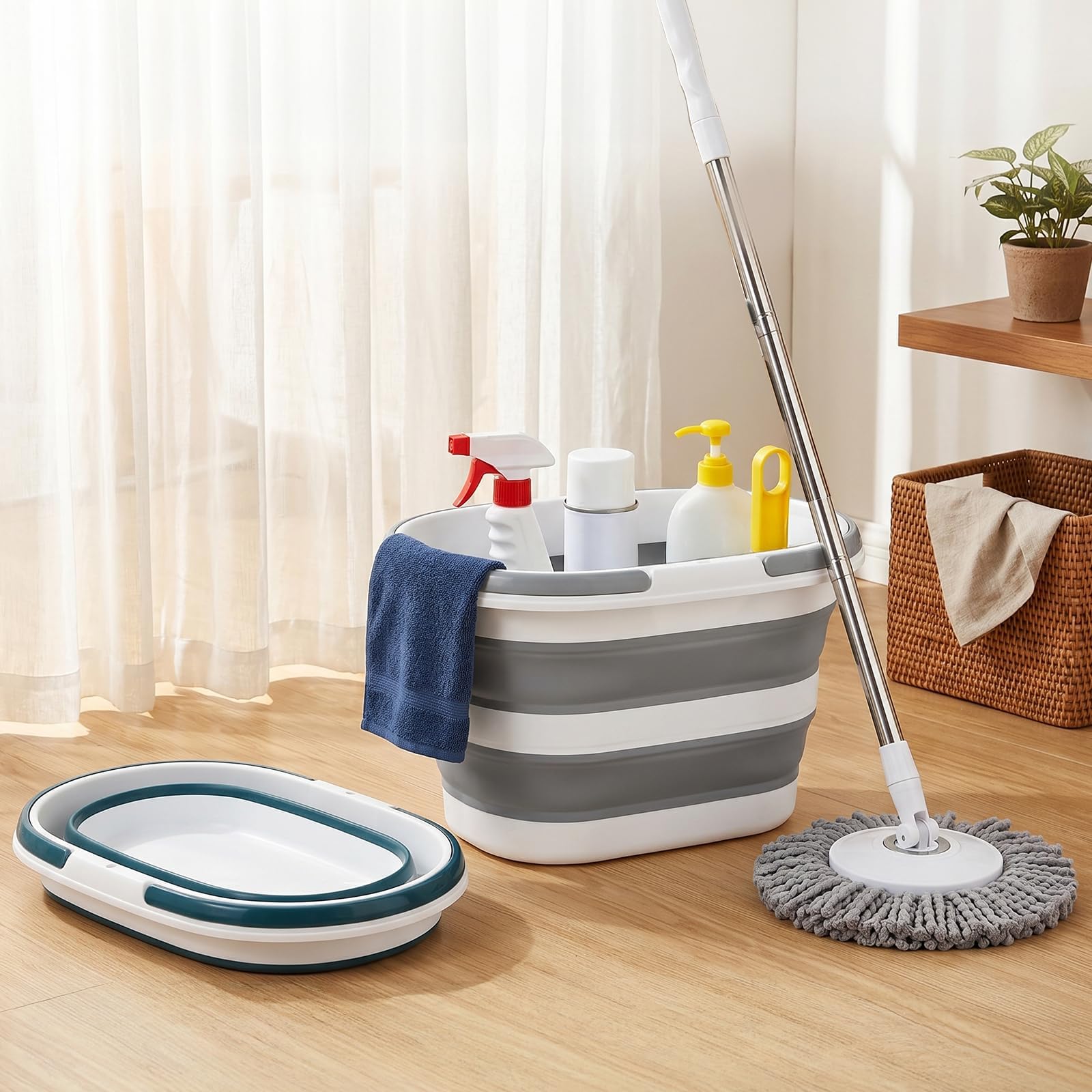 Coloch Lot de 2 seaux à Linge Pliables en Plastique de 16 l avec poignée, Seau à Eau Portable Peu encombrant pour Le Nettoyage de la Maison, de la pêche, du Camping, de la Voiture