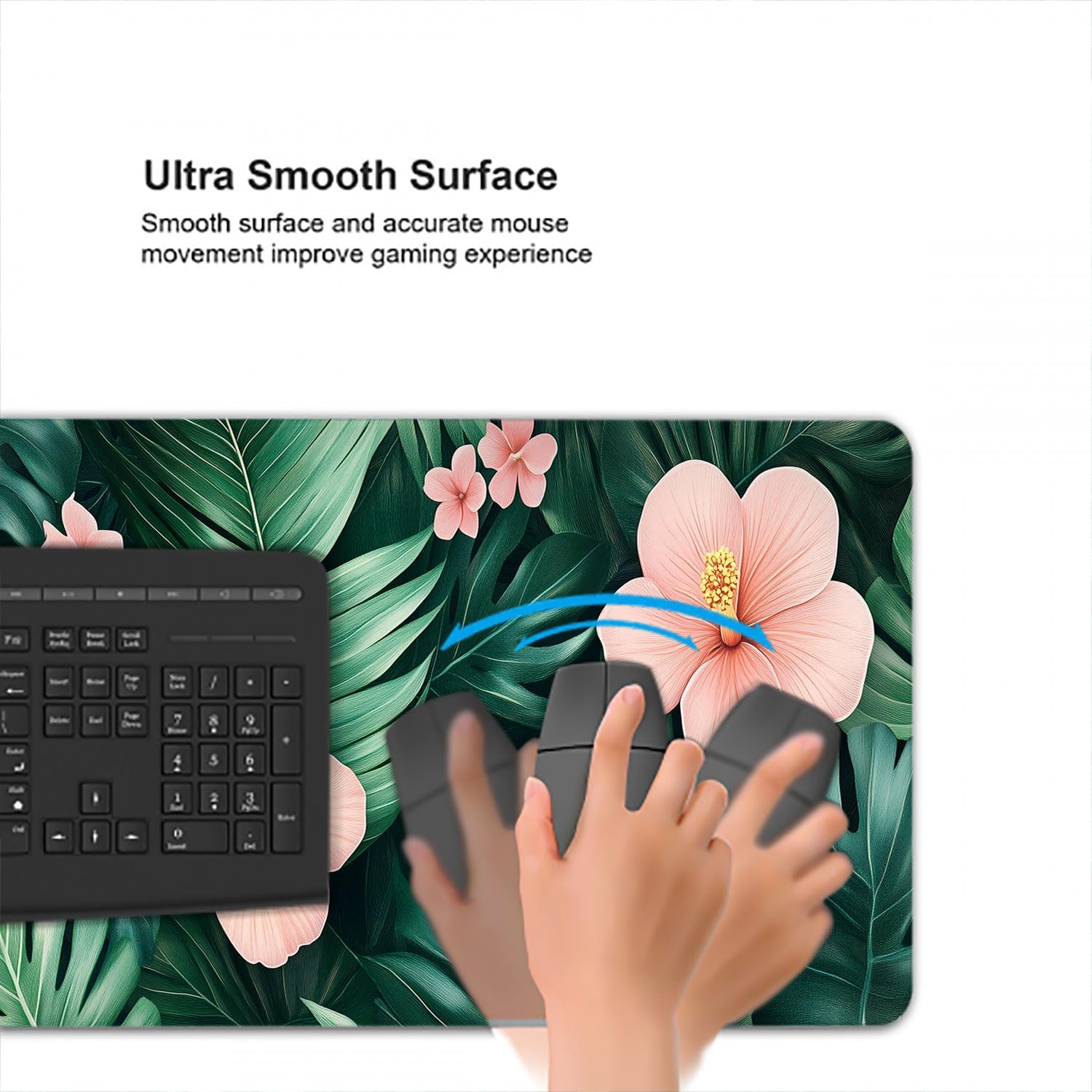 Tropical Leaves Gaming Mouse Pad Desk Pad Flowers Ferns Nature Green Pink Mouse Pad Mousepad Extended Laptop Keyboard Mat Gaming Desk Pad Mouse Mat Office Computer Keyboard Laptop Home 31.5"x11.8" image 5