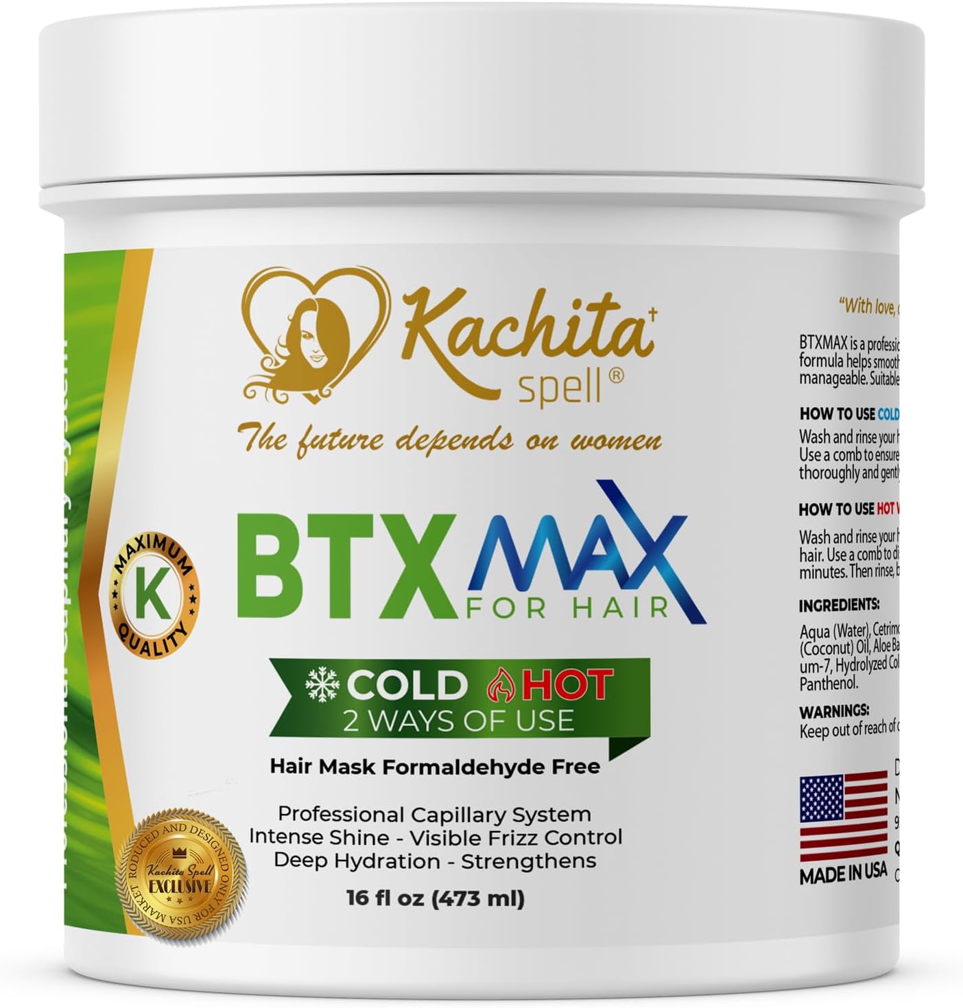 Kachita Spell Botox Hair Treatment - 16oz, Rejuvenates Dry/Damaged Hair, Reduces Frizz, Provides Deep Hydration, Volume Control, and Smoothness - Formaldehyde-free BotoxMax Formula