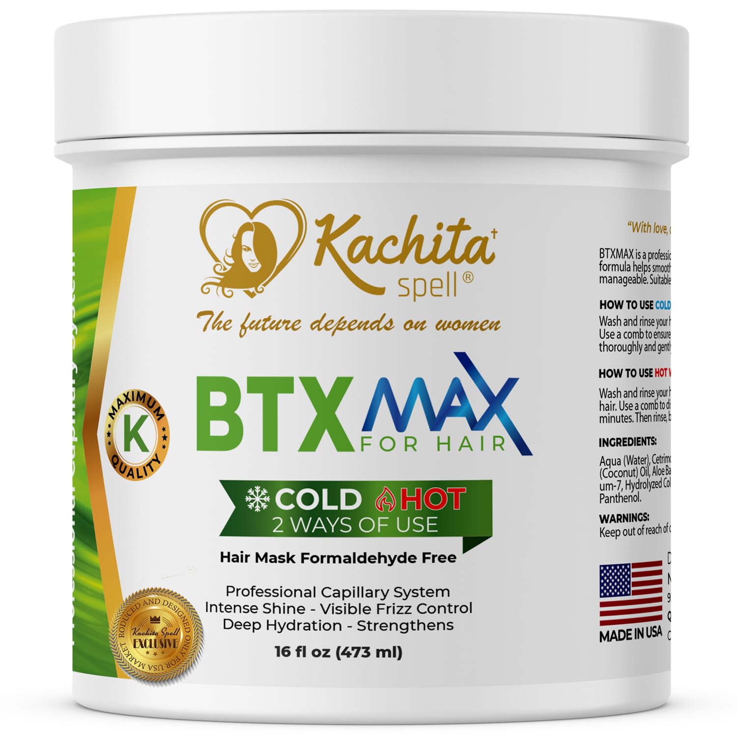 Kachita Spell Botox Hair Treatment - 16oz, Rejuvenates Dry/Damaged Hair, Reduces Frizz, Provides Deep Hydration, Volume Control, and Smoothness - Formaldehyde-free BotoxMax Formula