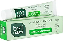 Creme Dental com óleos naturais de Menta e Melaleuca Vegano e Natural, Sem Flúor, Sem Triclosan, Boni Natural, Branco