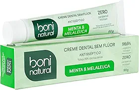 BONI NATURAL - Creme Dental com óleos naturais de Menta e Melaleuca Vegano e Natural, Sem Flúor, Sem Triclosan, 90g