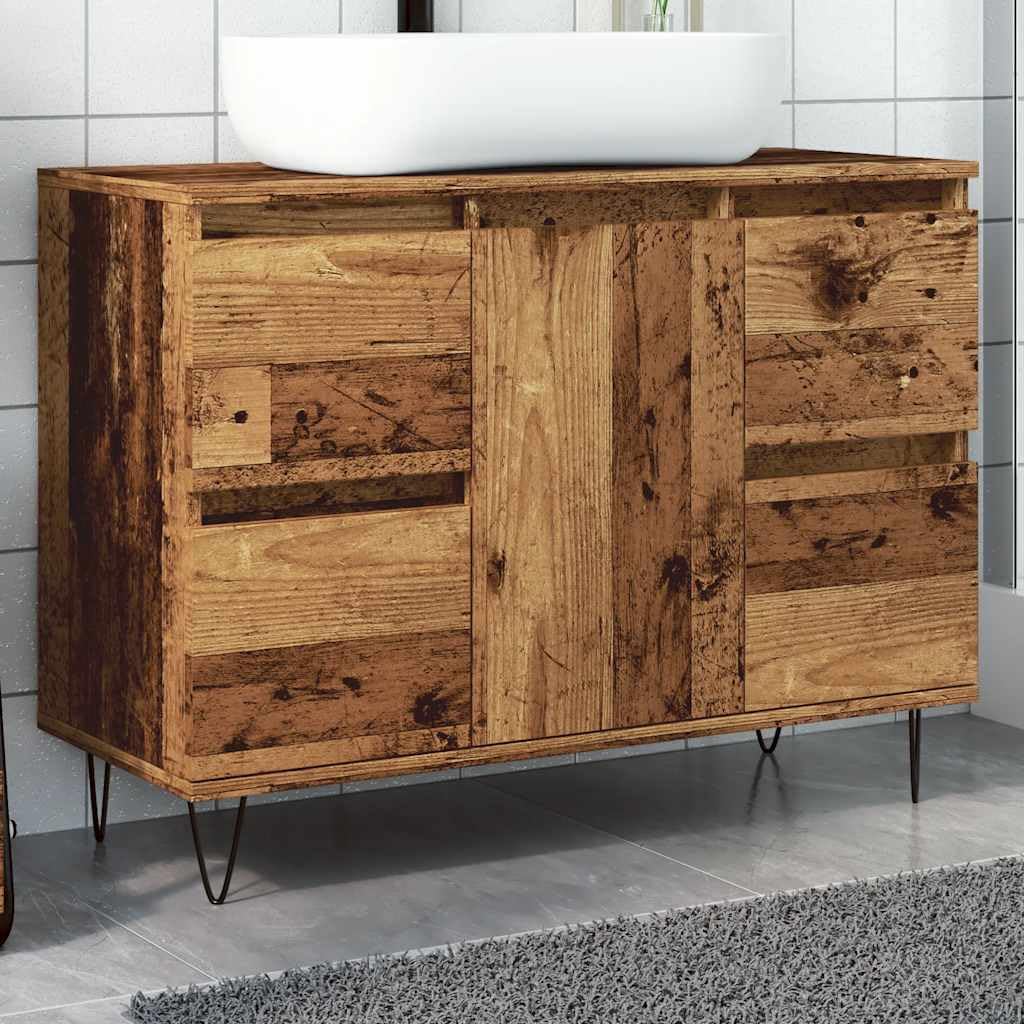Armario de baño madera vieja 80x33x60 cm madera ingeniería L235