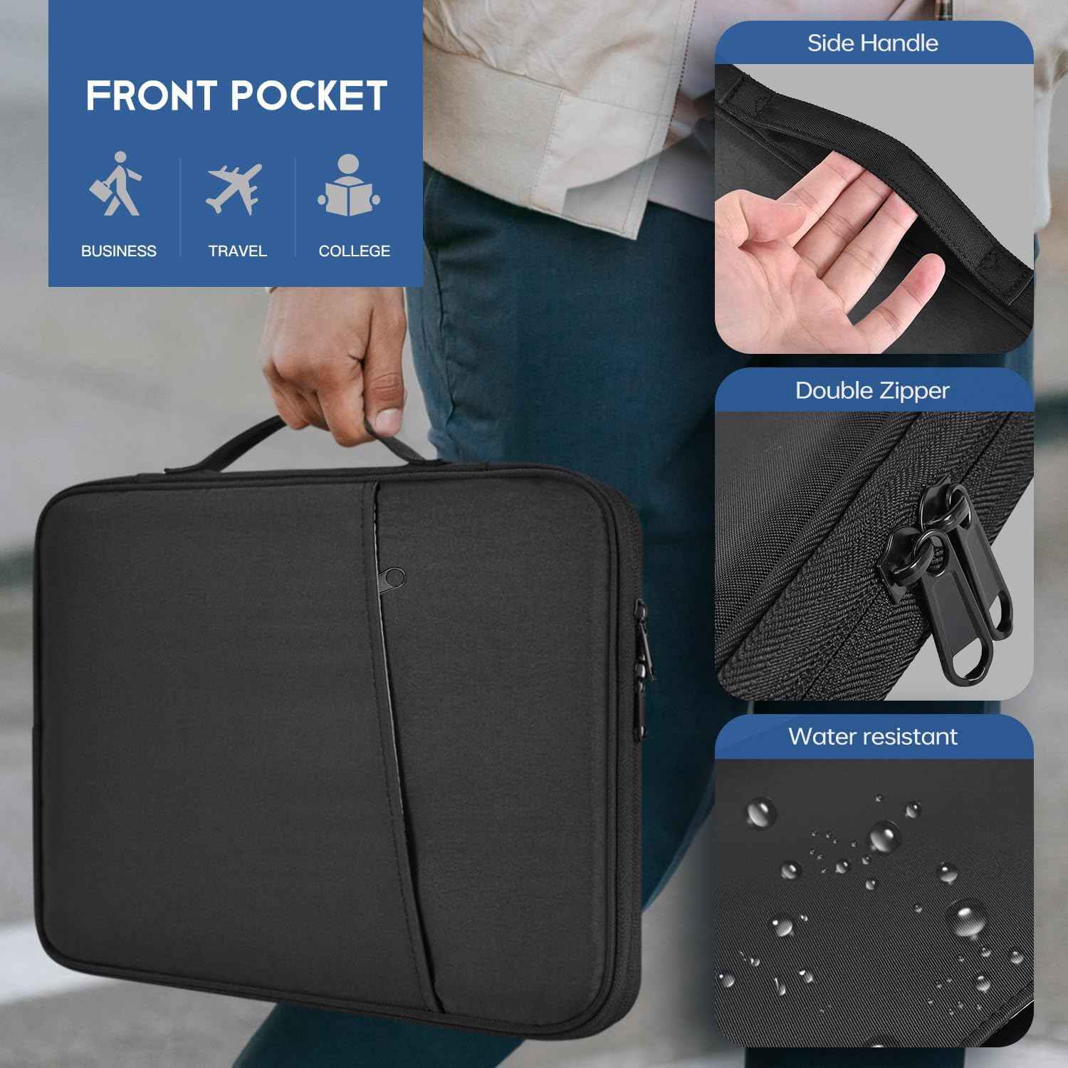 13 inch Laptop Sleeve Case for 2025-2022 MacBook Air 13.6 inch M4 M3 M2 Chip A3240 A3113 A2681 Water-Resistant Shockproof Handle Bag Cover w/Accessory Pocket -Black - Image 5