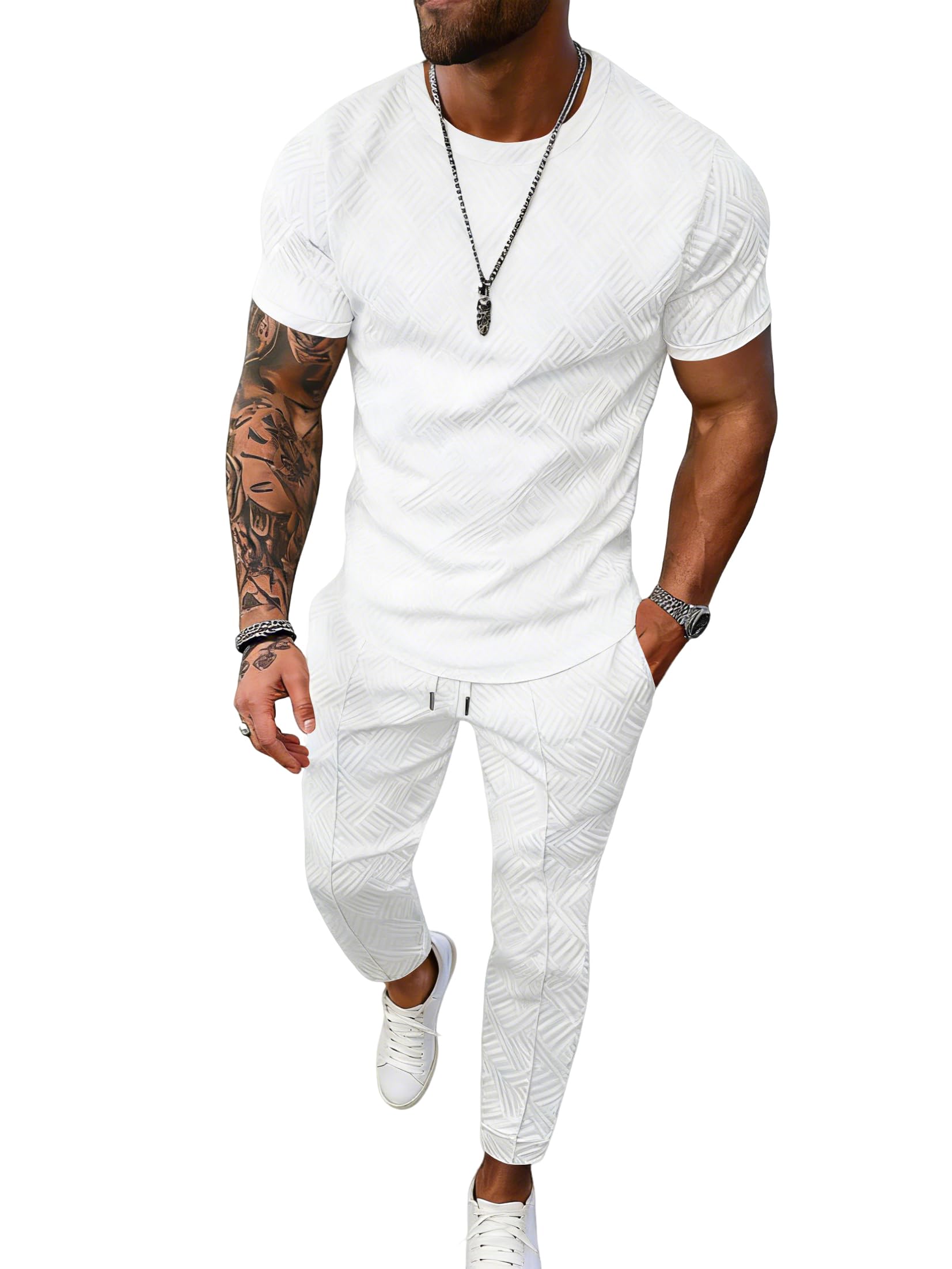 Mens 2 Piece Sweatsuit Set Short Sleeve Sweatshirt Jogging Sweatpants Tracksuits Outfits-image-40
