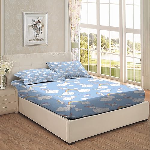Miniatura 3 de Sábana bajera ajustable con temática de guardería, diseño de nubes de caballo, juego de ropa de cama de 2 piezas con estampado decorativo, ultra