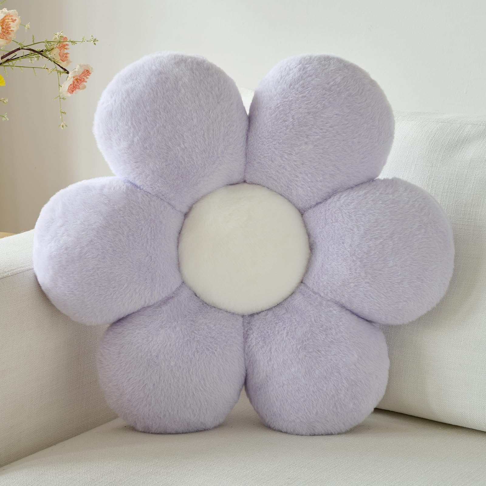 Flower Pillow, Decorative Throw Pillows for Couch Bed, Cute Daisy Home Decor Flower Shaped Pillows for Bedroom Living Room (Lavender Purple, 19.6 Inches)