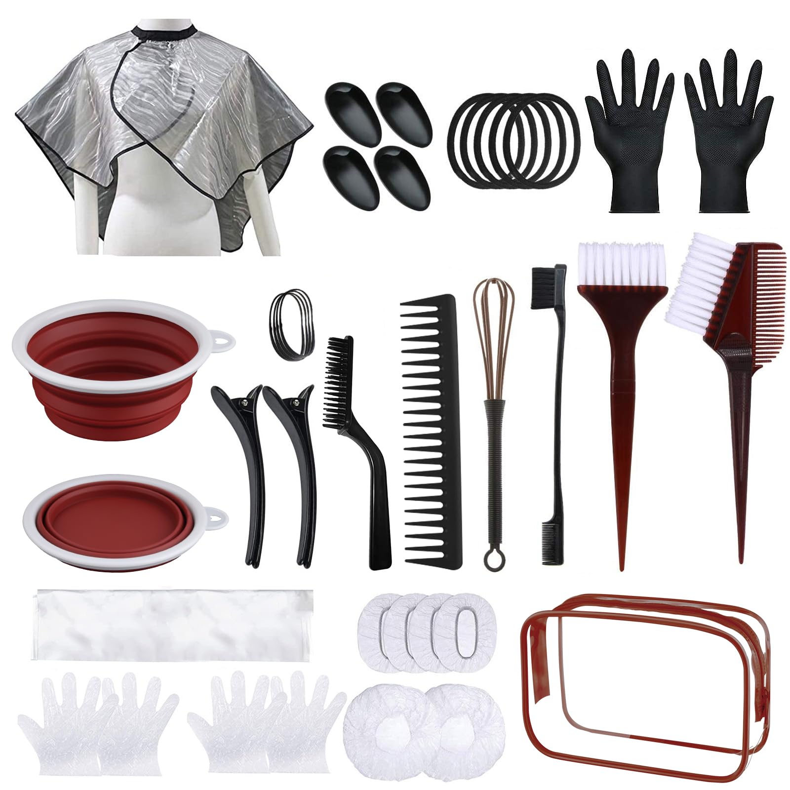 SOFYE Hair Dye Kit 30 PCS Hair Coloring Kit, Hair Dye Brush and Bowl Set with Tinting Bowl, Ear Cover, Gloves, DIY Salon Hair Painting Bleaching Tools (Brown)