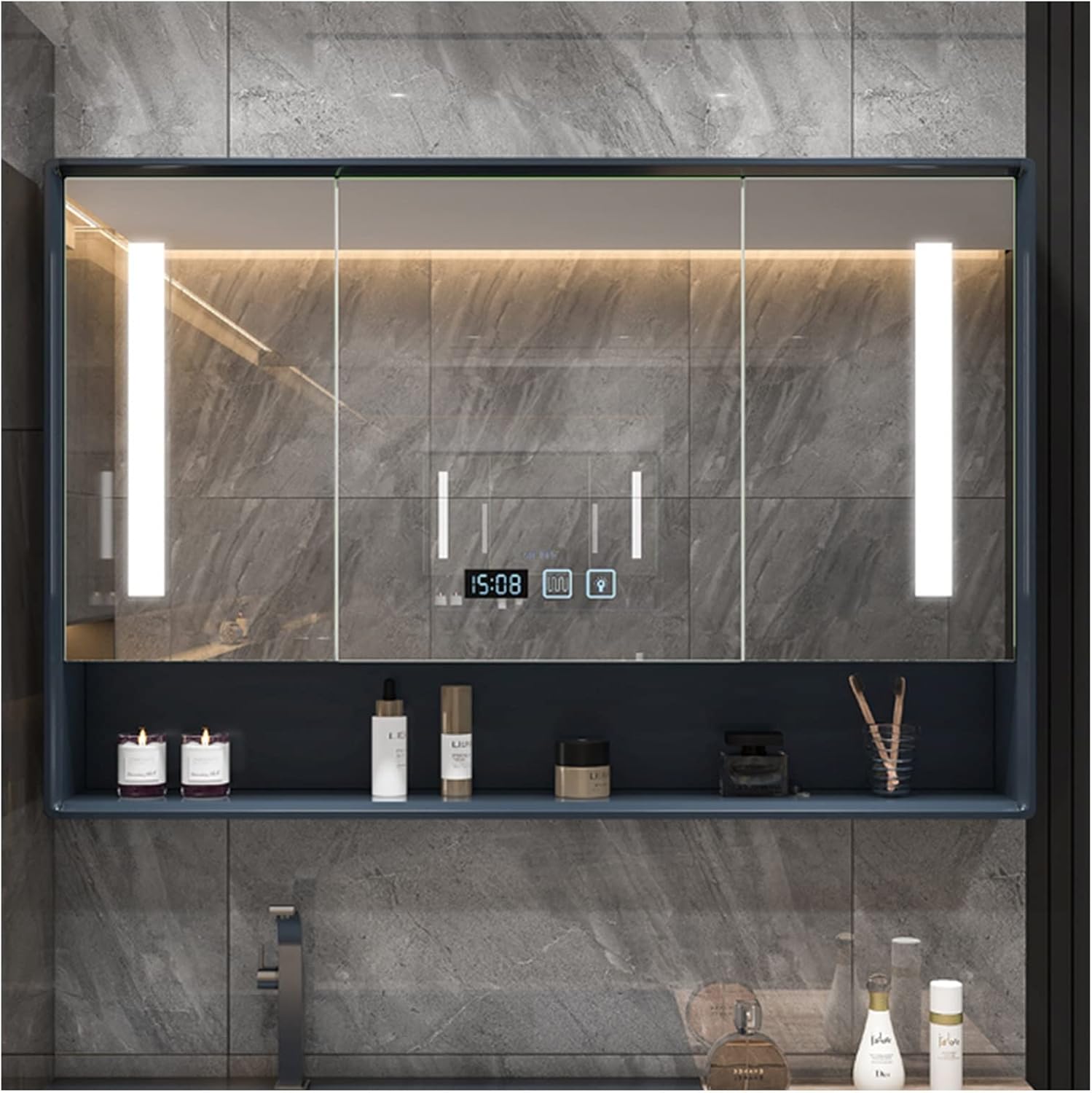 Armoire Miroir À Trois Portes avec Lampe Et Rangement Armoire À