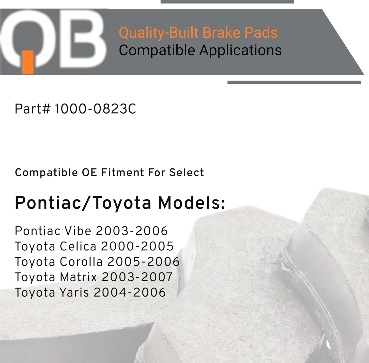 QUALITY-BUILT Rear Ceramic Brake Pads, QB 1000-0823C, Compatible with 2000-2007 Pontiac/Toyota (Celica,Corolla,Matrix,Vibe,Yaris)