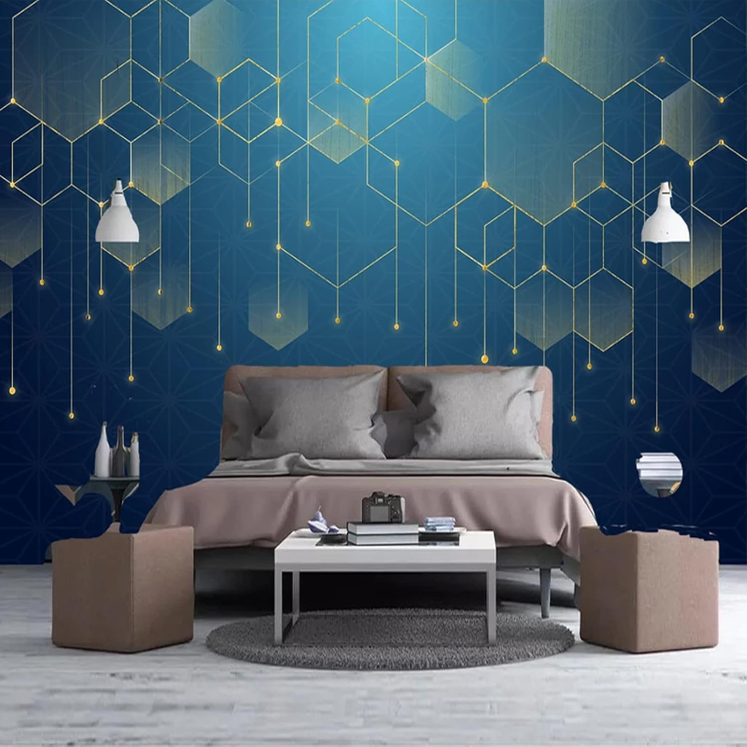 XLMING Linea Geometrica Astratta Blu 3D Carta da Parati Decorativo Studio Soggiorno Camera da Letto Parete Divano TV Muro-300cm×210cm