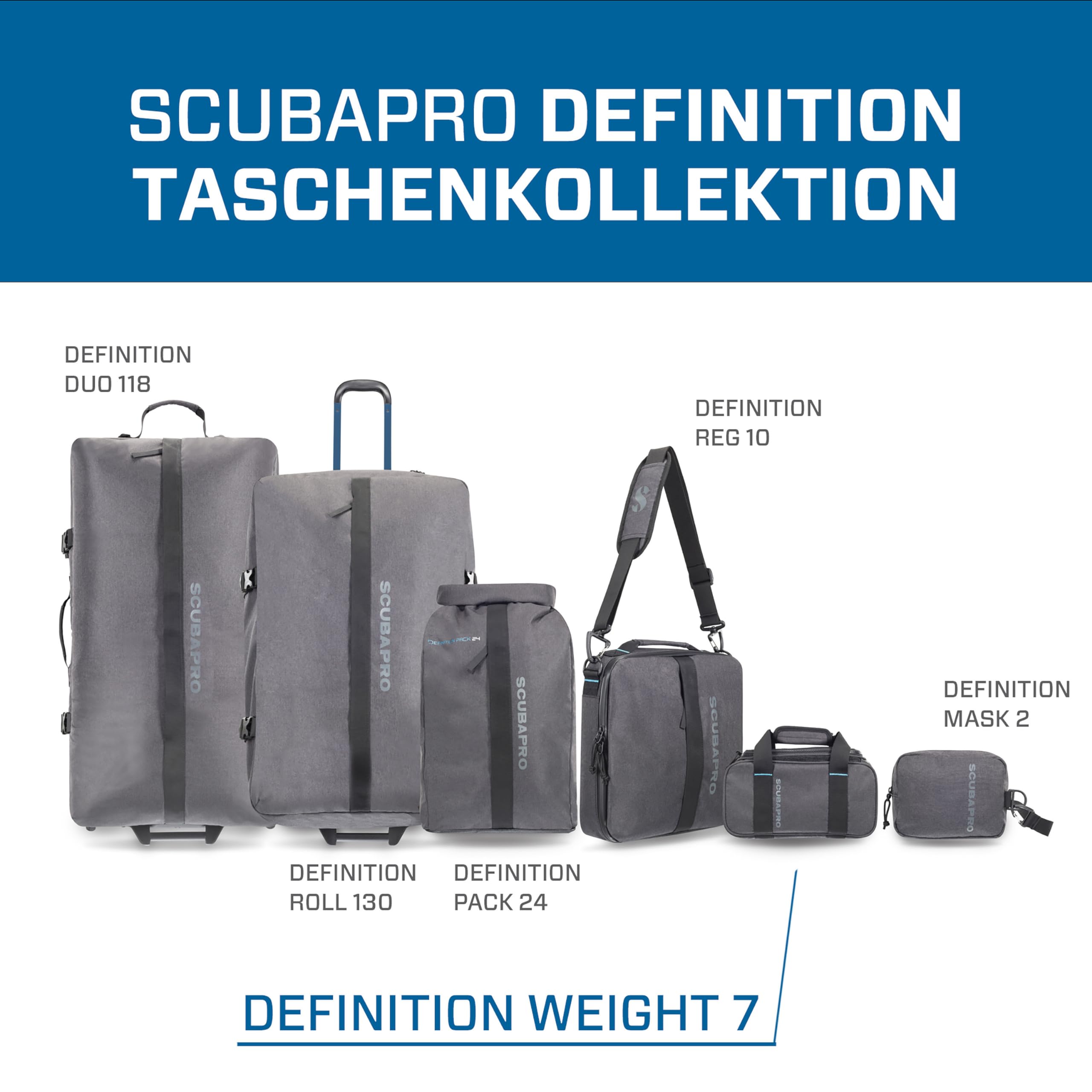 Scubapro Definition Ballast Weight 7 Tauchtasche mit doppelten Gurtbändern, hochwertiges recyceltes zweifarbiges graues Gewebe, None or Other, Grau