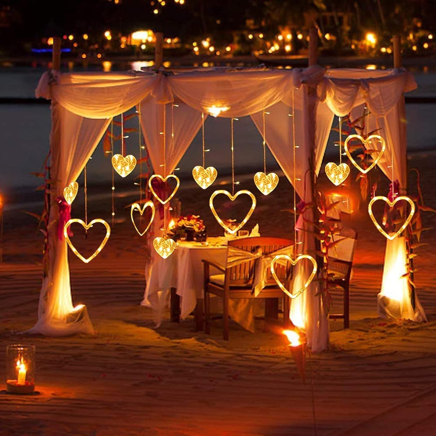 SF 311-13, Heart Light, Warm White Curtain Light Suitable for Valentine's Day, Christmas, Wedding, Bedroom Party, Birthday, Bar Decoration. Window Lights in 8 Flashing Modes. With 3 Pin Electric Plug