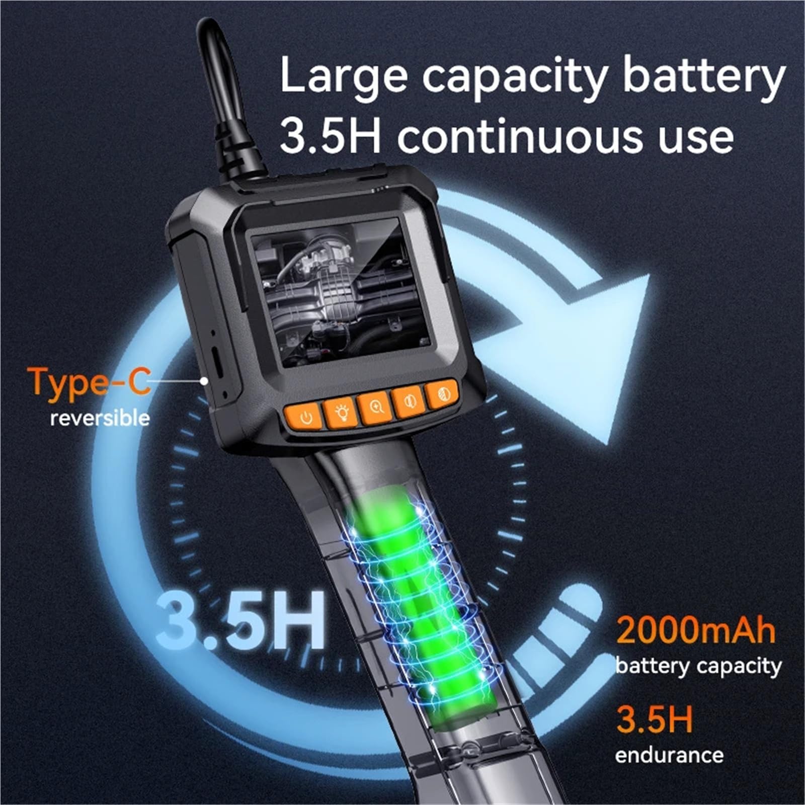 Industrial Endoscope Camera 2.4'' LCD Digital Handheld Borescope IP67 Waterproof HD1080P 8mm Pipe Sewer Semi-Rigid Cable(10m,128A Single Lens)