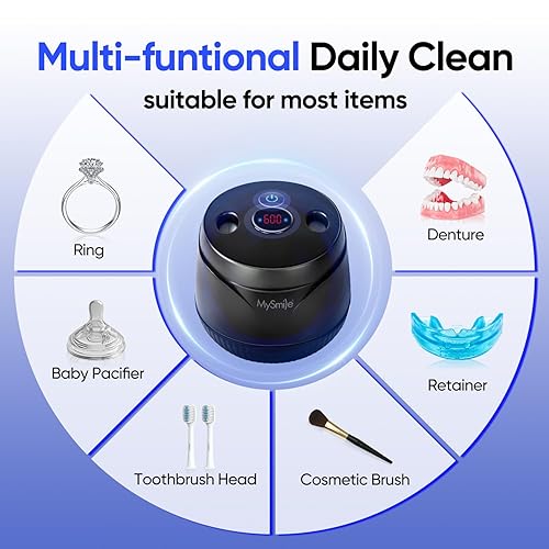 Miniatura 6 de MySmile Máquina limpiadora ultrasónica de retenedores, cápsula dental negra de 45 kHz con capacidad de 6.8 fl oz y limpiador de retenedores MySmile
