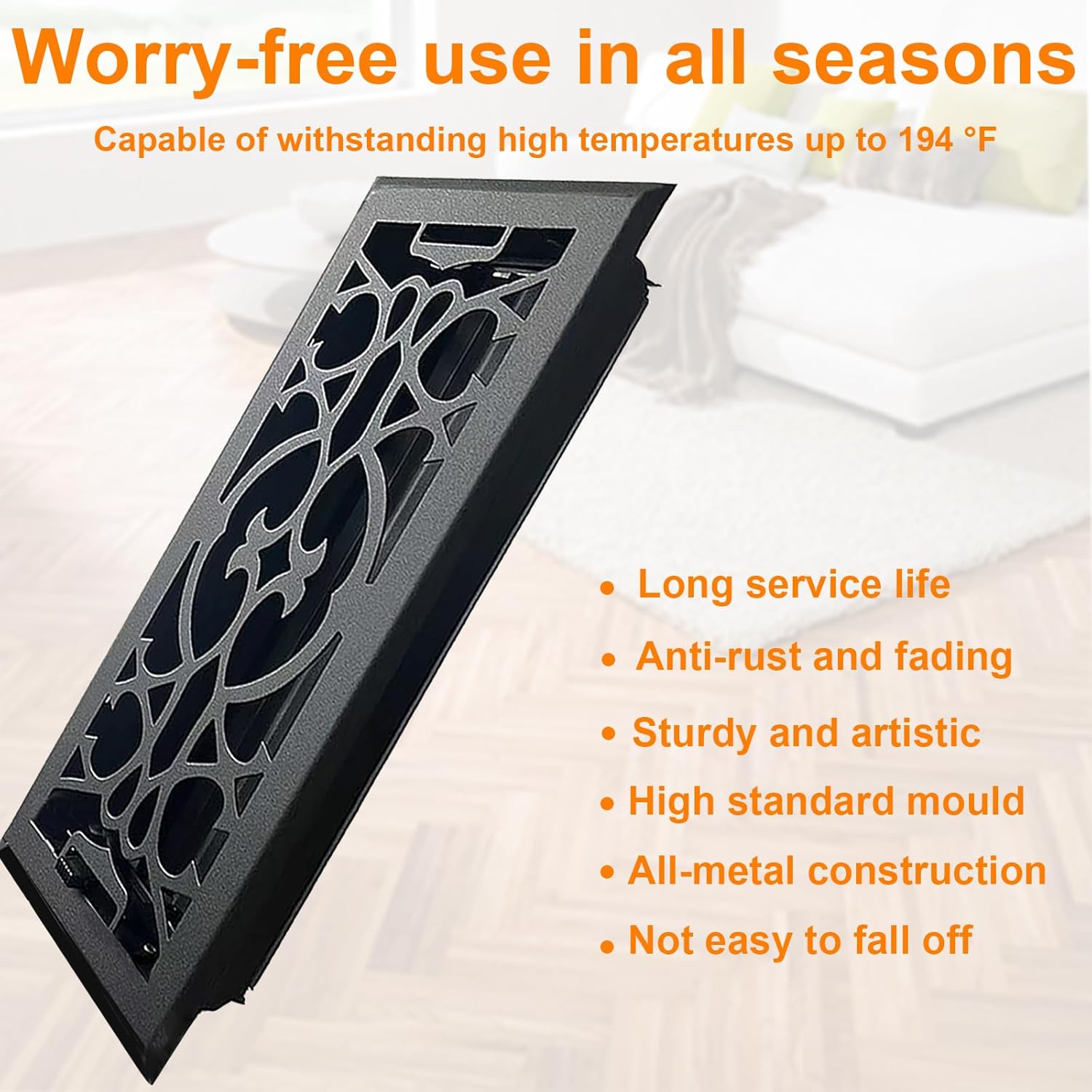 Floor Vent Covers 4x10, Heavy Duty Floor Register Vent Cover for Home Floor, Sidewall,Classic Adjustable Air Floor Vent Covers Rust Proof Finish, 4 x 10 Inch Floor Vent Black (2)