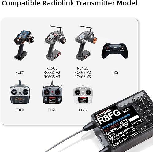 Miniatura 6 de Radiolink 2.4Ghz R8FG 3ms Latencia 8 canales Gyro Receptor con telemetría de voltaje, impermeable RX para RC Crawler Car Boat Radio Controller