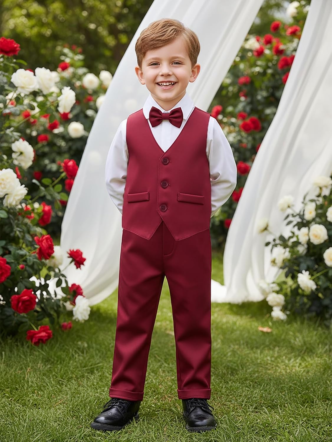 Boarnseorl Baby Boys Pants Sets, Infant Long Sleeve Shirt + Pants + Bow Tie + Suspenders+Vest Outfits