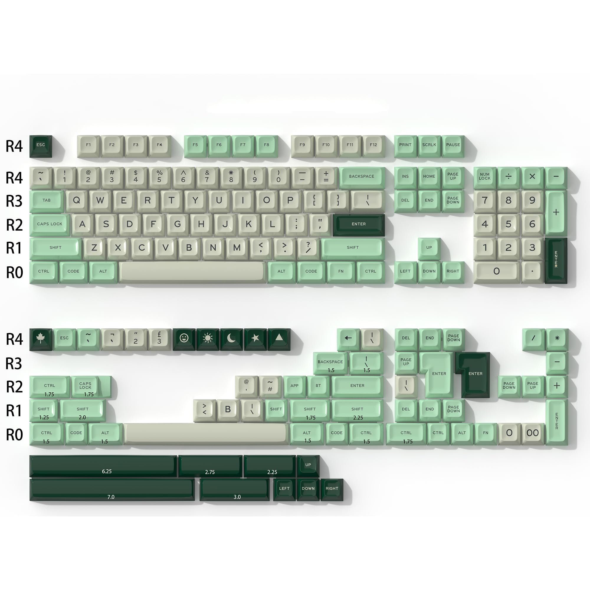 SOLIDEE PBT Double Shot SA Profile Keycaps 175 Klawisze,Keycapy niestandardowe,Grube keycapy PBT profil SA do przełączników Cherry MX do klawiatur mechanicznych,układami 60%65%75% TKL100%(Matcha)