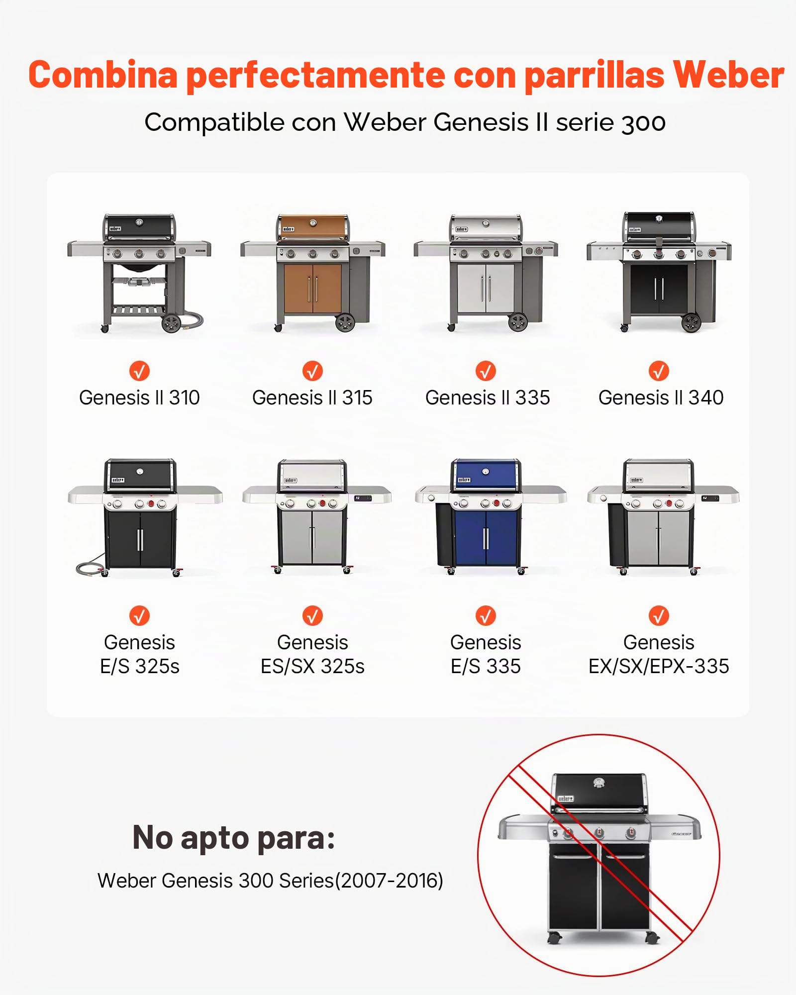 VEVOR Barras Saborizantes y Deflectores de Calor, Repuesto Parrilla 44 cm, Weber Genesis II 310, 315, 335, 340, E/S 325s, ES/SX 325s, E/S 335, EX/SX/EPX-335, Acero Esmaltado en Porcelana, 8 uds