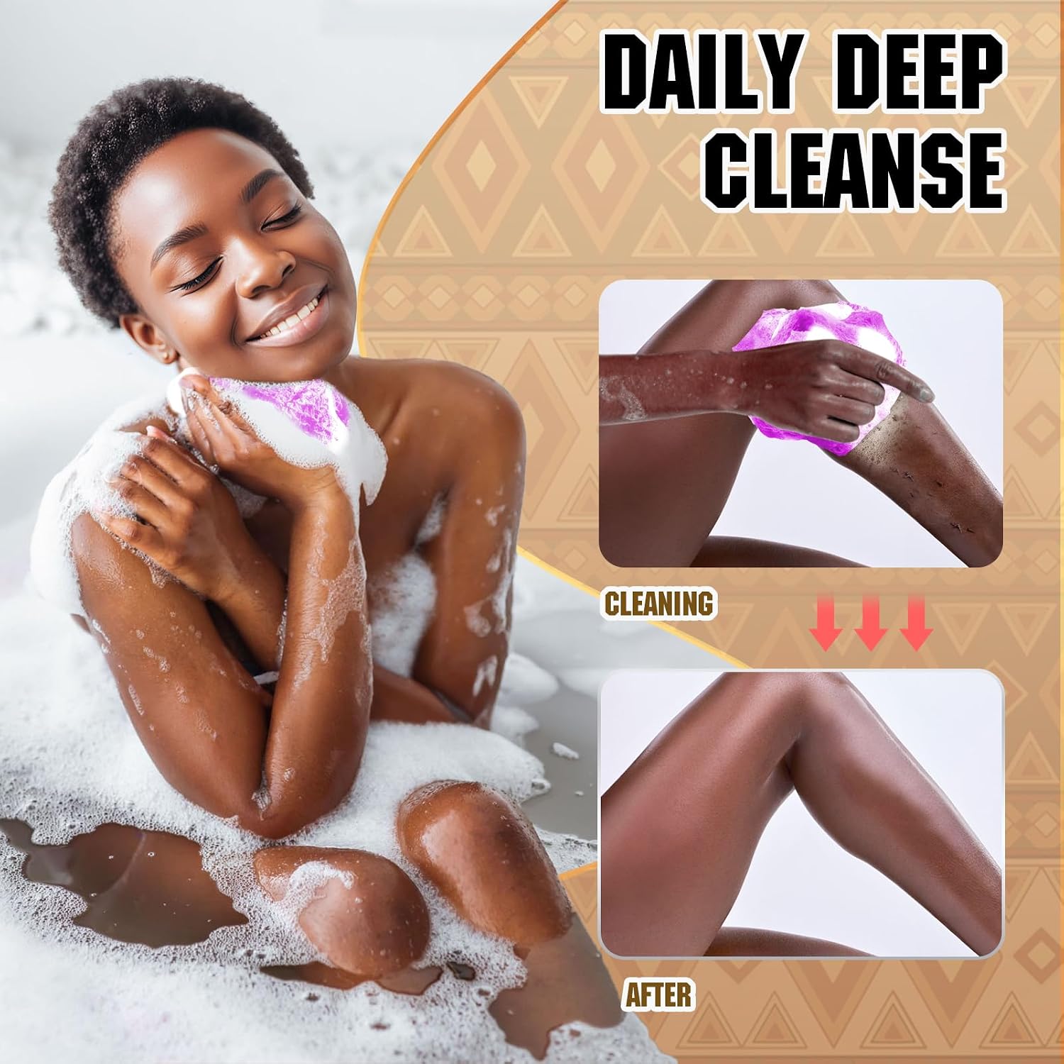 African Bath Sponge 4 Pieces - Net Exfoliator for Glowing Skin, Long-Lasting Nylon Mesh Scrubber, Gentle Enough for Daily Use (Brown, Blue, Purple, Gray) image 5