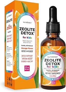 NutraPep Zeolite Detox for Kids - Gentle Micronized Clinoptilolite Supplement with Vitamin B12 C D - Full Body Cleanse Liquid Drops for Children Toddlers - Orange Flavor Vegan Gluten-Free