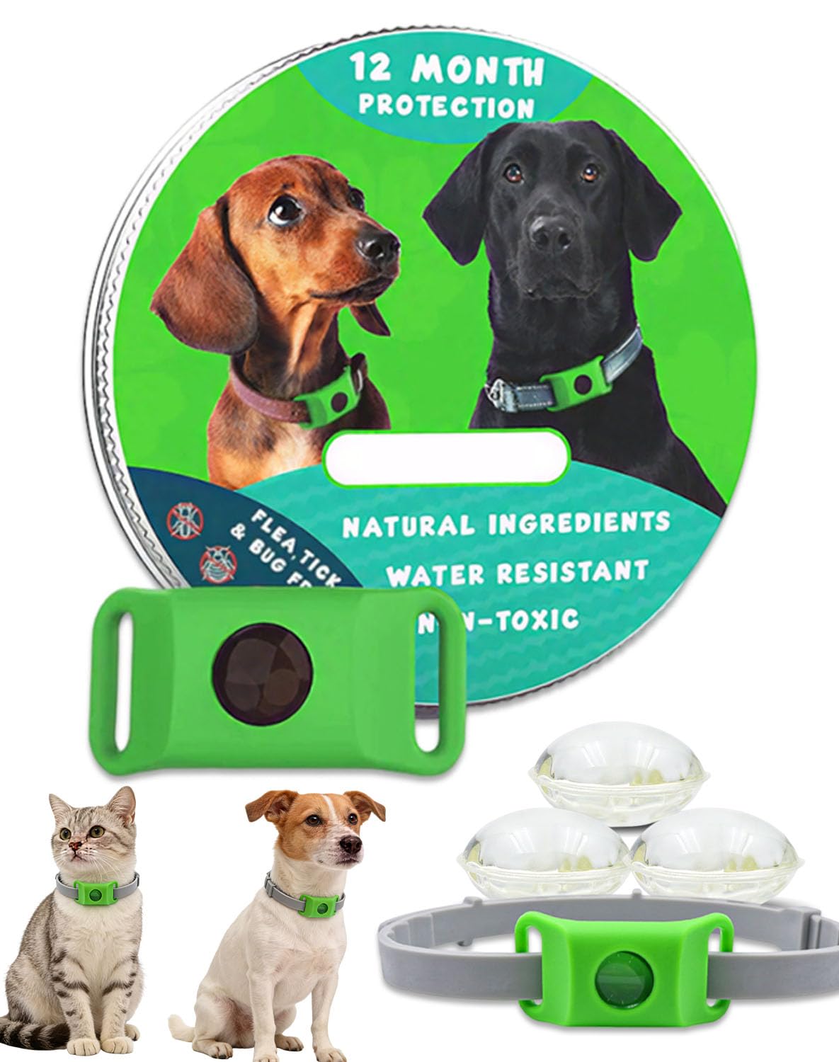 Ailence Anti Tiques – Protection Naturelle, Imperméable, La Taille du Collier Est Ajustable, sans Danger pour Les Chats Et Les Chiens, Convient à Tous Les Chats Et Chiens, Facile à Nettoyer (Vert)