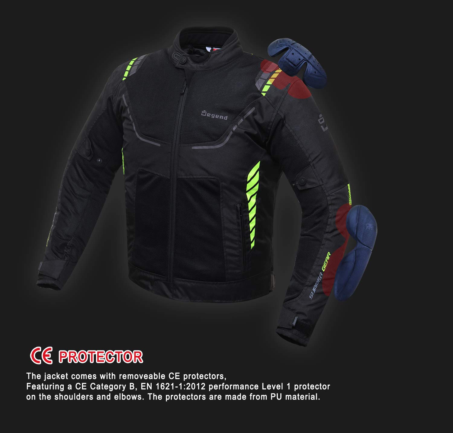 BREEZE EVO | Kurtka motocyklowa męska z ochroną - Oddychająca kurtka przeciwdeszczowa z wentylacją - Odzież motocyklowa - Kurtka Motera - Rozmiary (S-6XL), Czarny Fluor, 4XL