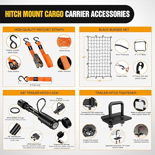 Miniatura 4 de Nilight Transportador de carga plegable de 60 x 24 x 7.87 pulgadas, compatible con receptor de enganche de 2 pulgadas, capacidad de 500 libras,