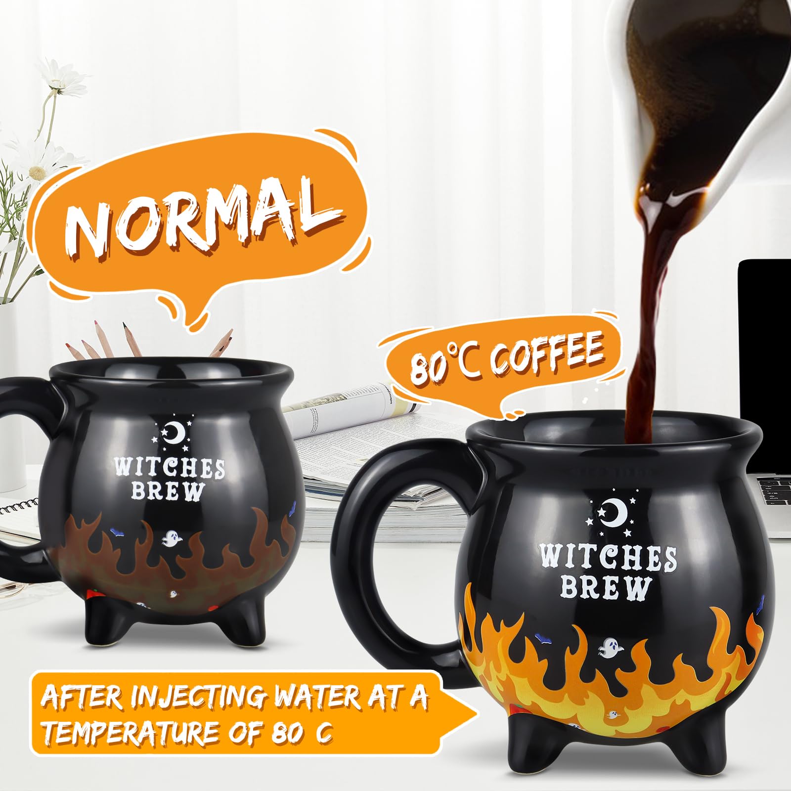 300ml Witch Brew Cauldron Coffee Mug - Ceramic Halloween Spooky Cup, Black - View #7