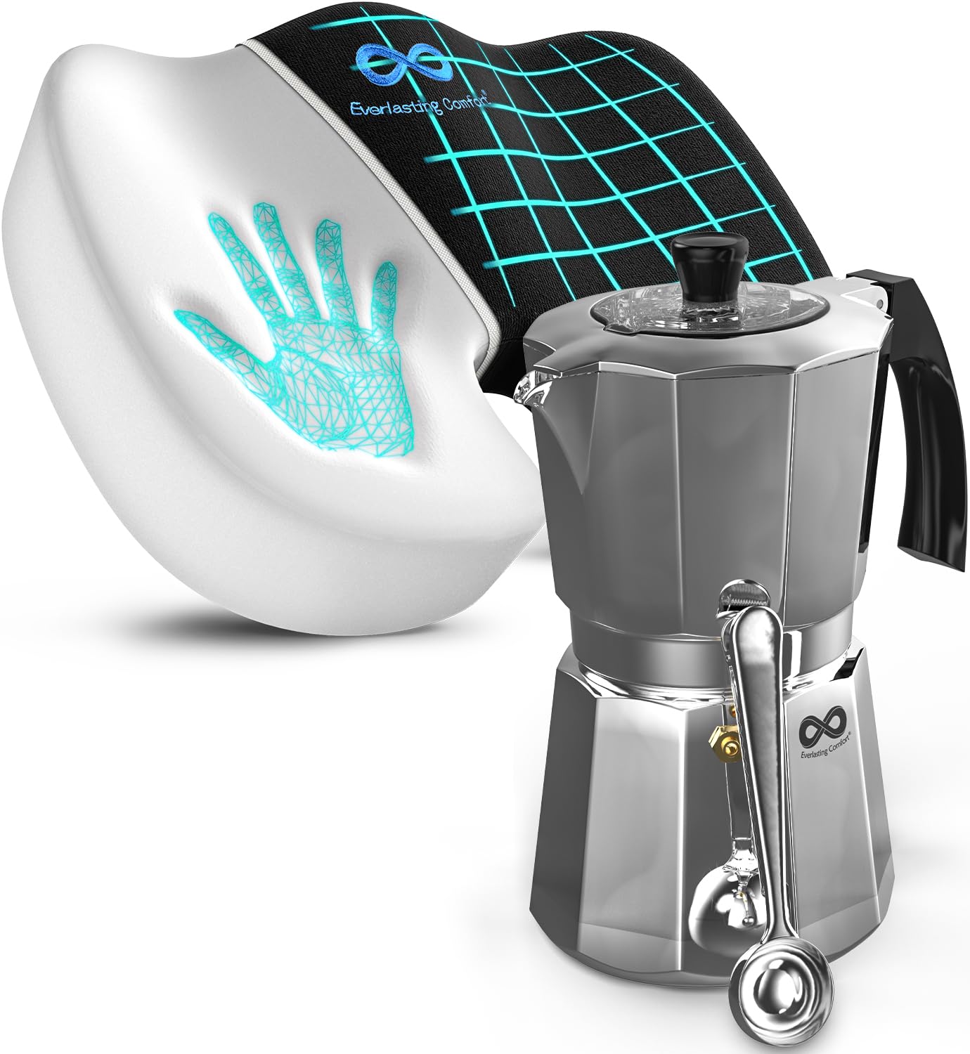 Cafe Du Chateau Espresso Maker & Everlasting Comfort Seat Cushion Bundle - Brew and Orthopedic Support for Office and Home