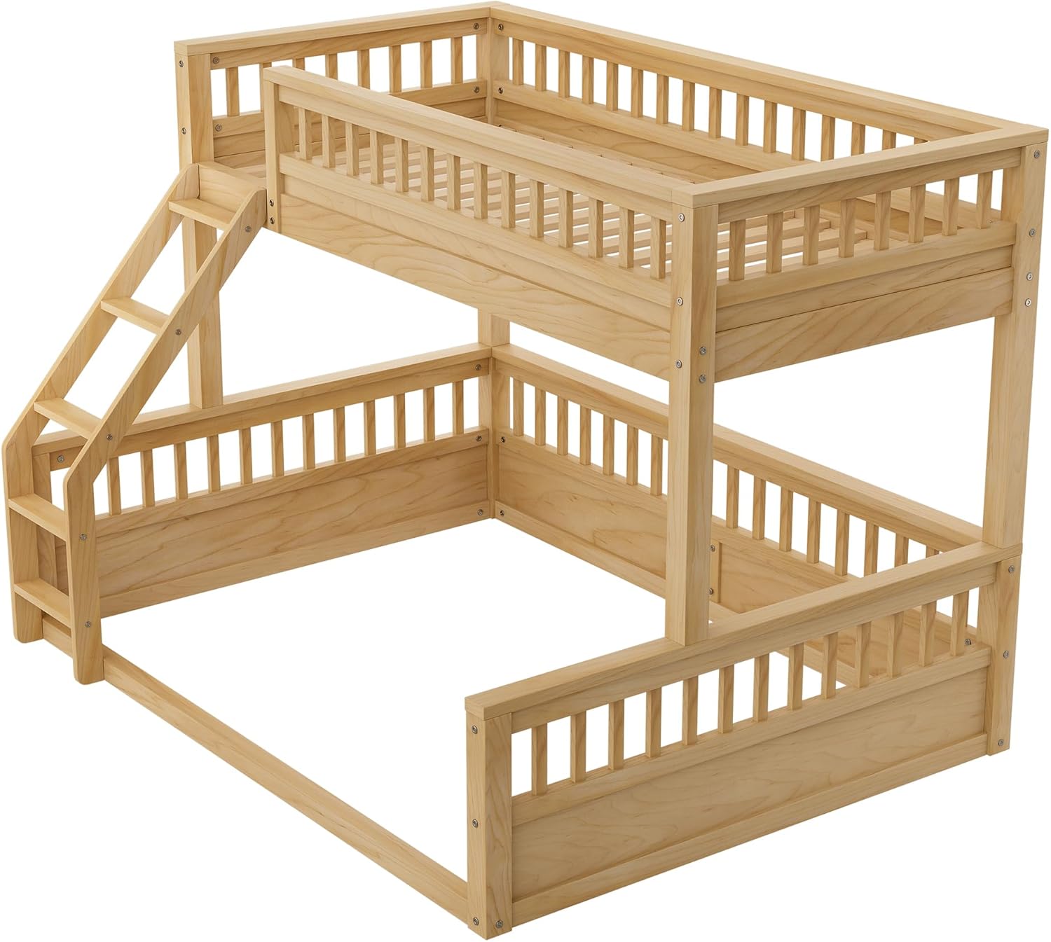 Twin XL Over Queen Bunk Bed with Ladder for Kids Bedroom,Wood Bed Frame with Guardrails,Large Space Under Bed,Space Saving Design & No Box Spring Needed,Natural