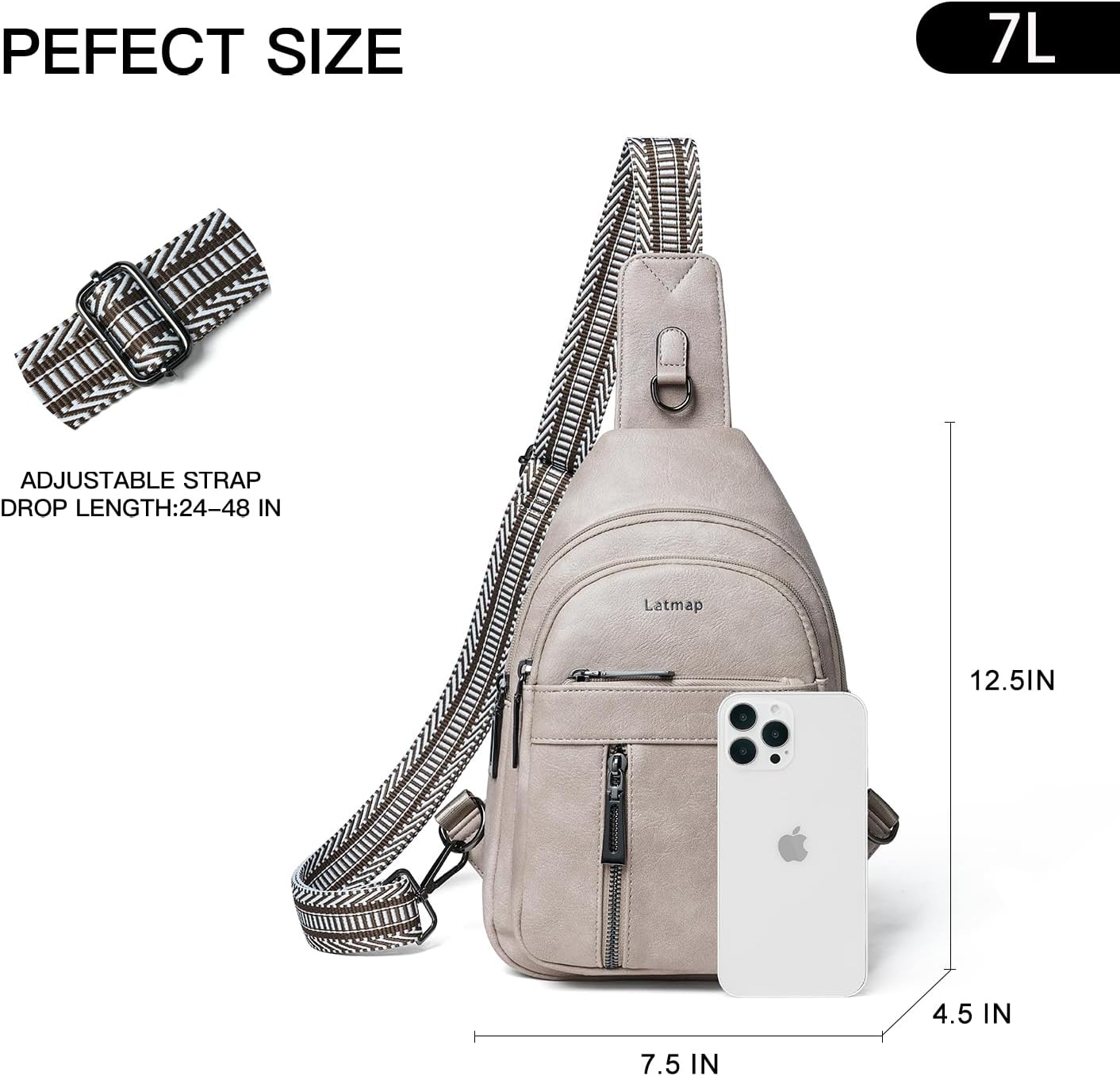 7L Sling Bag For Women Men Backpack Fanny Pack Crossbody Chest Travel Shoulder Belt Bags Purse Handbag PU Leather - Image 5