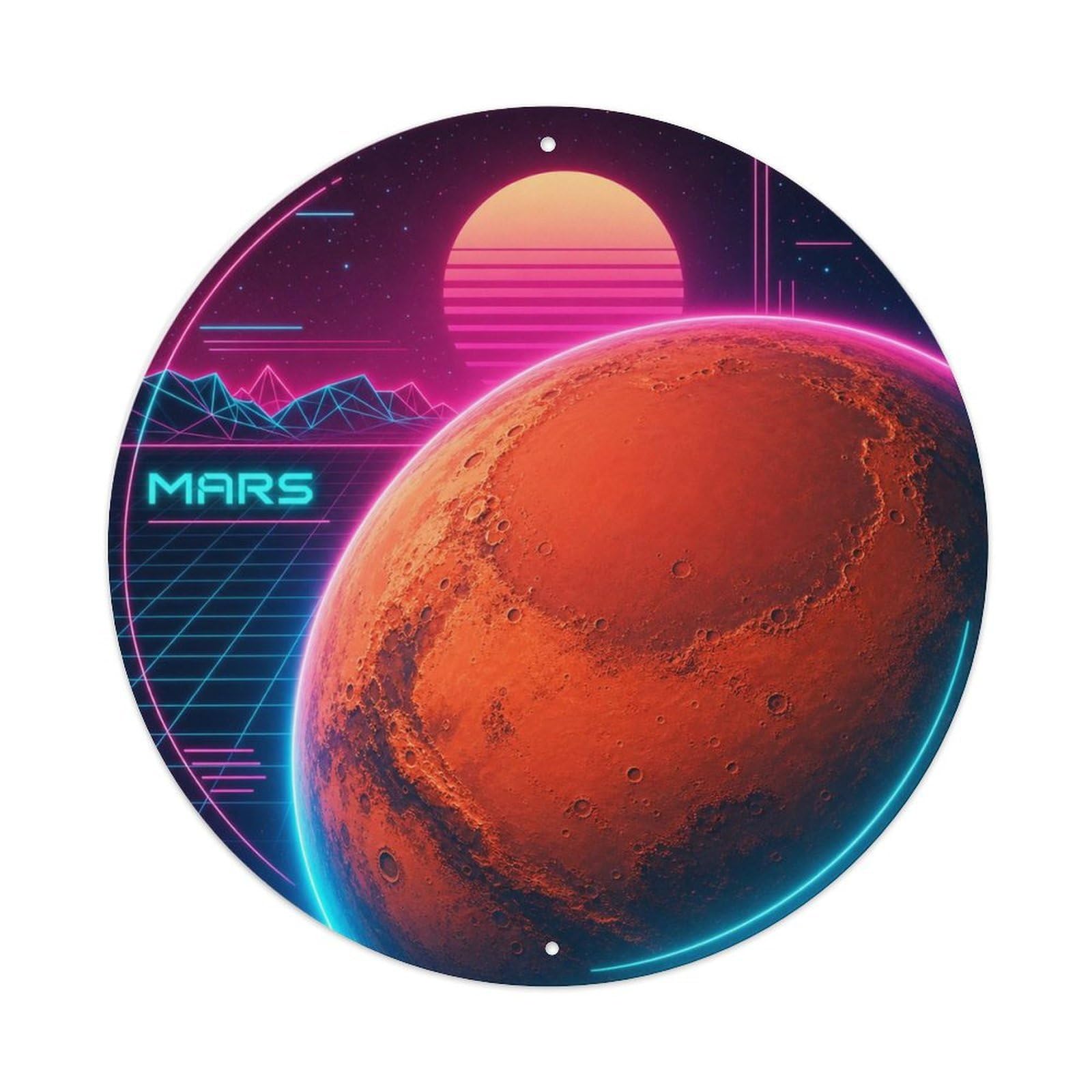 Deep Space Cosmos Mars Red Planet Planetary Astronomy Metal Tin Sign Plaque Wall Decor for Cafe, Man Cave, Club Bar, Office, Home Garden Round Metal Poster 8x8Inch