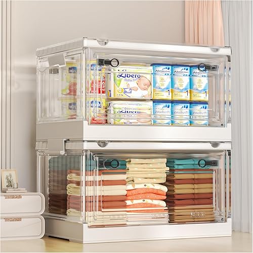 Contenedores de almacenamiento con tapas, 2 paquetes de contenedores de almacenamiento de plástico de 18.2 galones para organizadores de clóset y